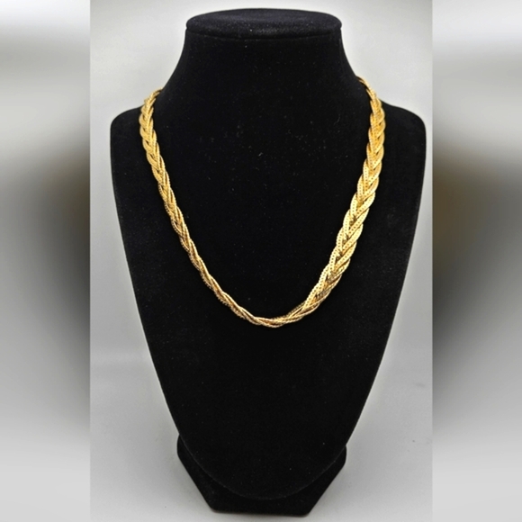 Braided Twist Gold Statement Chain Necklace Unisex - Picture 1 of 4